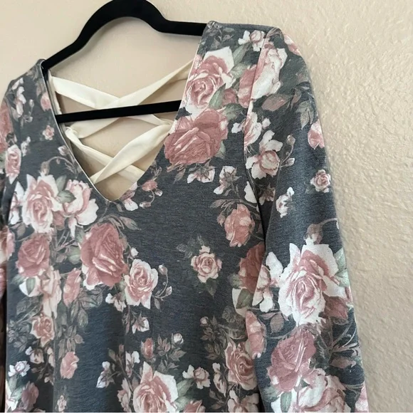 BCX Floral Lace Up Long Sleeve Swing Dress - Picture 5 of 11